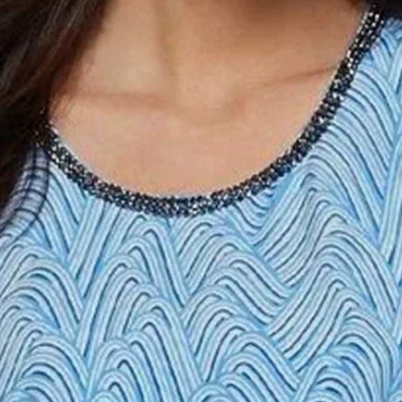 JUICY Couture Blue Waves Tiered Blouse Top Studded Rhinestone Neckline - Picture 8 of 14